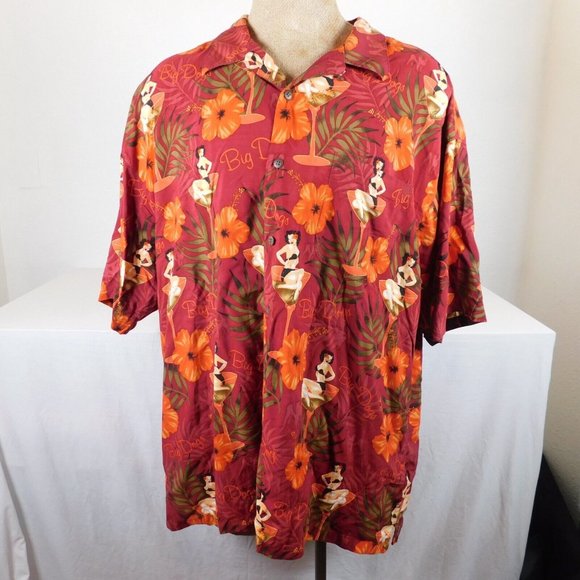 Big Dogs Hawaiian Shirt Men Martini Glass Hula Girl 100% Rayon Maroon Size 3X - Picture 2 of 9
